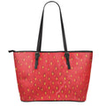 Red Strawberry Print Leather Tote Bag With Zipper
