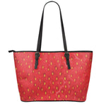 Red Strawberry Print Leather Tote Bag