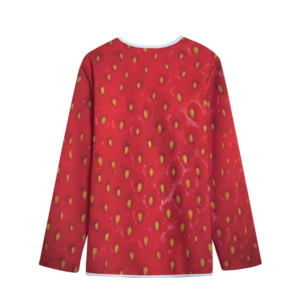 Red Strawberry Print Long Sleeve Short Coat