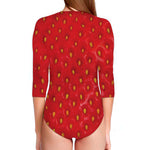 Red Strawberry Print Long Sleeve Swimsuit