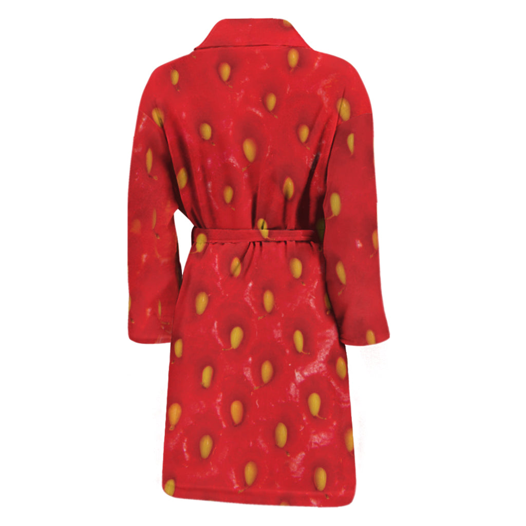 Red Strawberry Print Men's Bathrobe