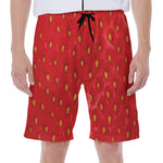 Red Strawberry Print Men's Beach Shorts