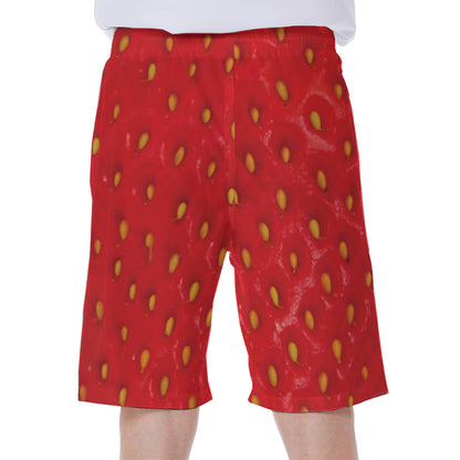 Red Strawberry Print Men's Beach Shorts