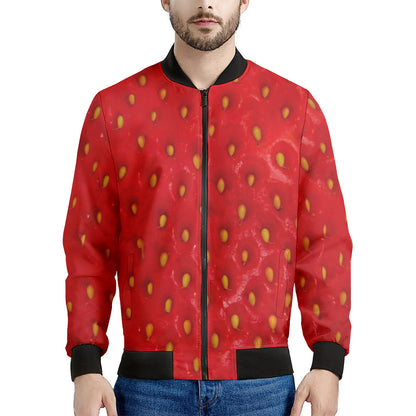 Red Strawberry Print Men's Bomber Jacket
