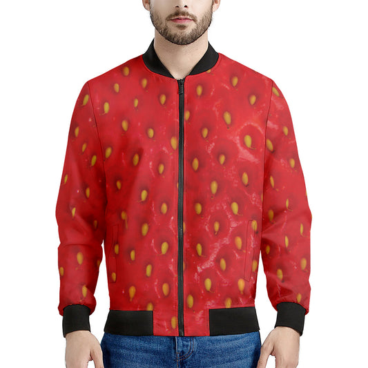 Red Strawberry Print Men's Bomber Jacket