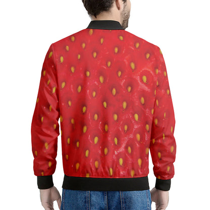 Red Strawberry Print Men's Bomber Jacket