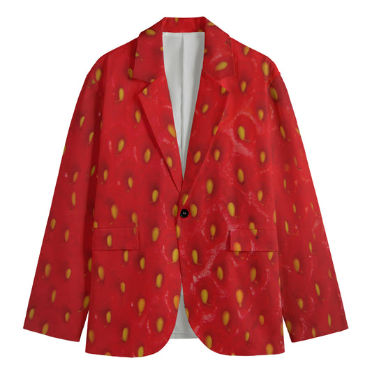 Red Strawberry Print Men's Cotton Blazer
