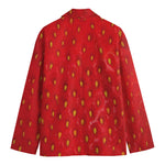 Red Strawberry Print Men's Cotton Blazer