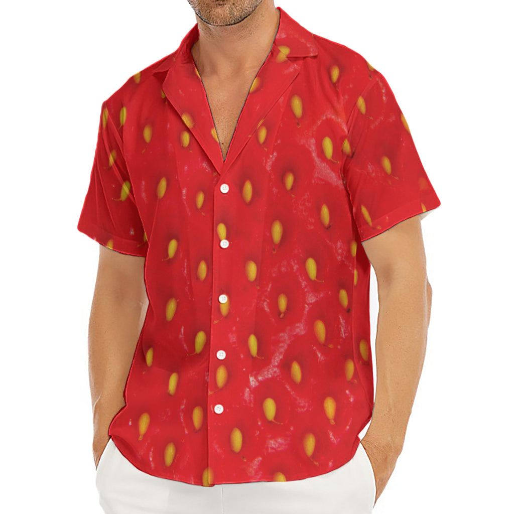 Red Strawberry Print Men's Deep V-Neck Shirt