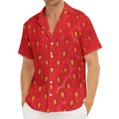 Red Strawberry Print Men's Deep V-Neck Shirt