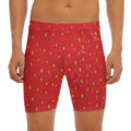 Red Strawberry Print Men's Long Boxer Briefs