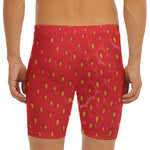 Red Strawberry Print Men's Long Boxer Briefs