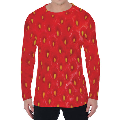 Red Strawberry Print Men's Long Sleeve T-Shirt
