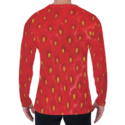 Red Strawberry Print Men's Long Sleeve T-Shirt