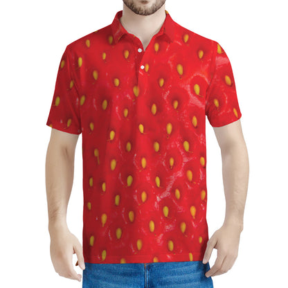 Red Strawberry Print Men's Polo Shirt