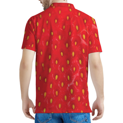 Red Strawberry Print Men's Polo Shirt