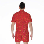 Red Strawberry Print Men's Rompers