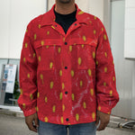 Red Strawberry Print Men's Shirt Jacket