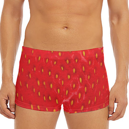 Red Strawberry Print Men's Short Boxer Briefs