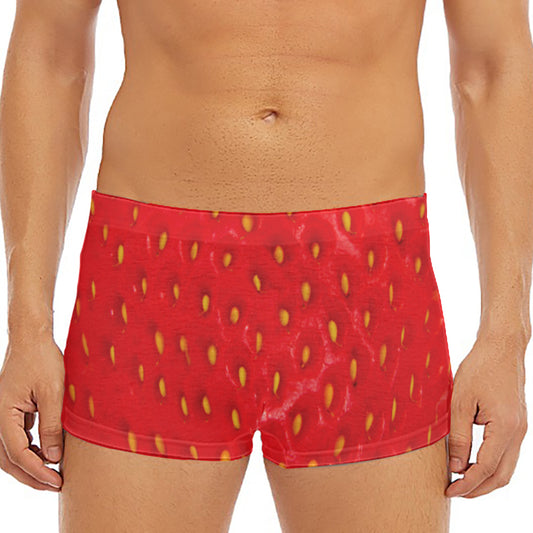 Red Strawberry Print Men's Short Boxer Briefs