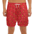 Red Strawberry Print Men's Split Running Shorts
