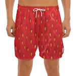 Red Strawberry Print Men's Split Running Shorts