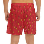Red Strawberry Print Men's Split Running Shorts