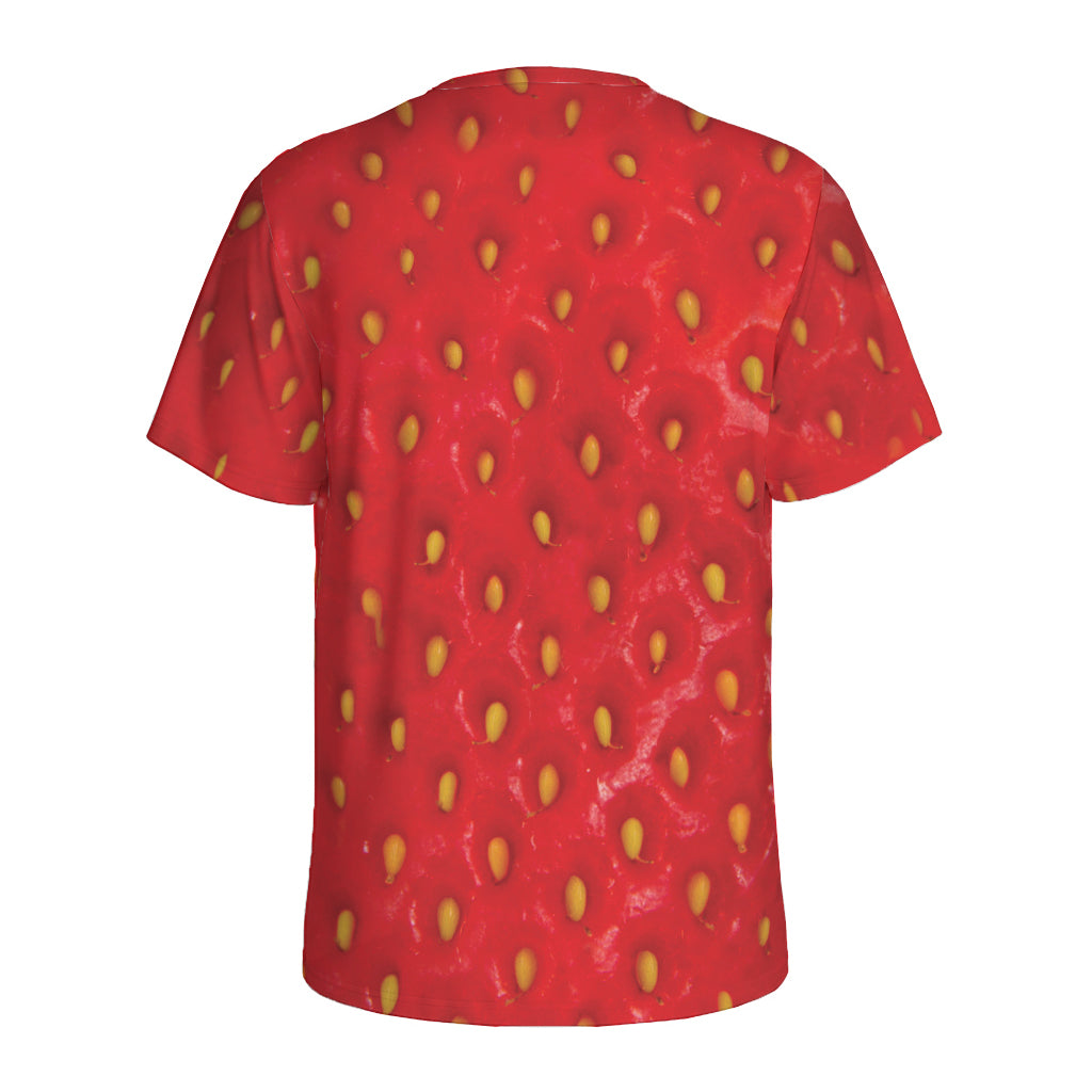 Red Strawberry Print Men's Sports T-Shirt