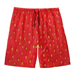 Red Strawberry Print Men's Swim Trunks