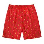 Red Strawberry Print Men's Swim Trunks