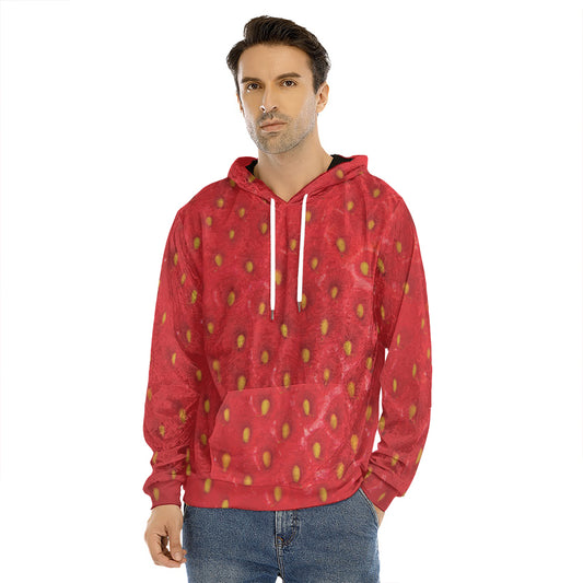 Red Strawberry Print Men's Velvet Pullover Hoodie