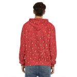 Red Strawberry Print Men's Velvet Pullover Hoodie