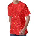 Red Strawberry Print Men's Velvet T-Shirt