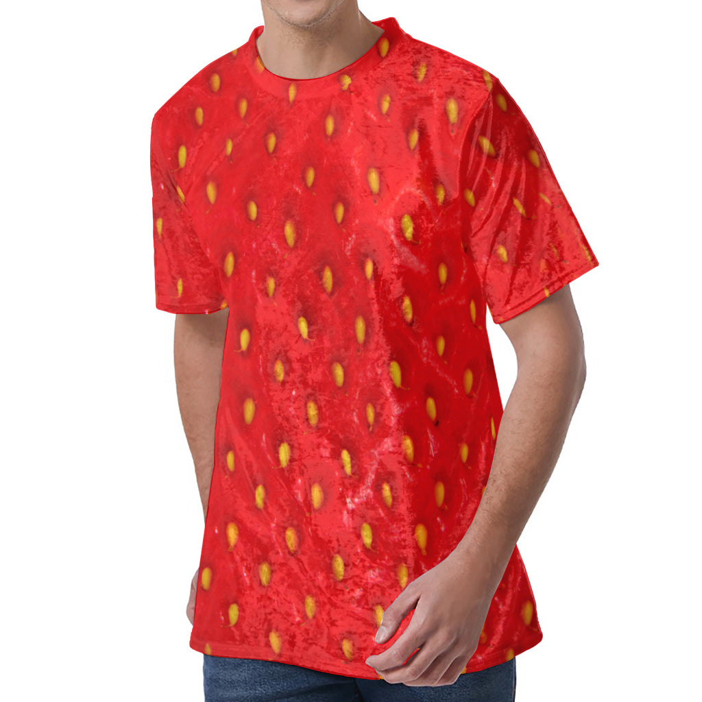 Red Strawberry Print Men's Velvet T-Shirt