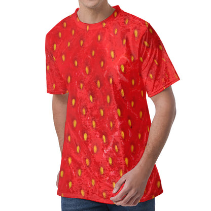 Red Strawberry Print Men's Velvet T-Shirt