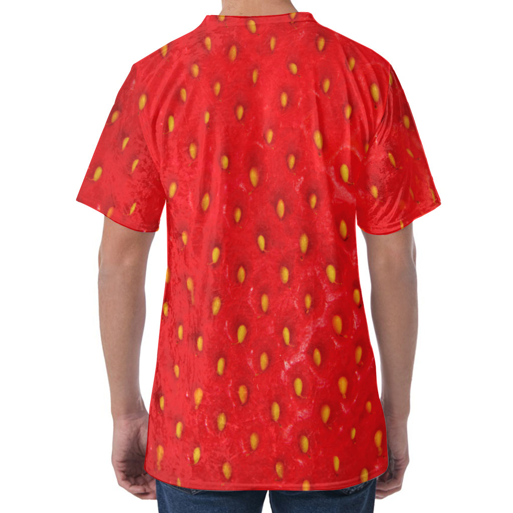 Red Strawberry Print Men's Velvet T-Shirt