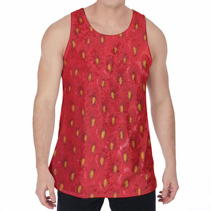 Red Strawberry Print Men's Velvet Tank Top