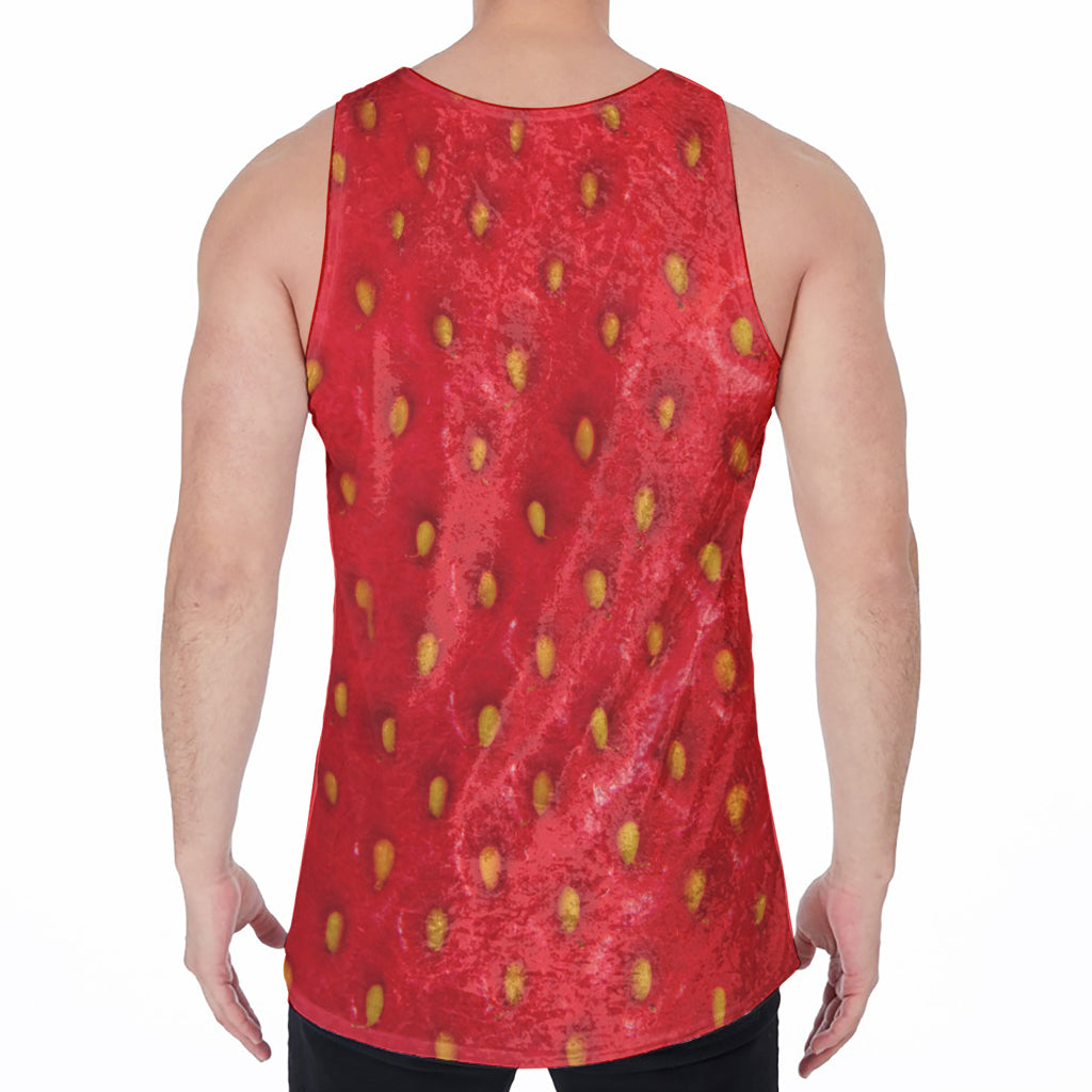 Red Strawberry Print Men's Velvet Tank Top