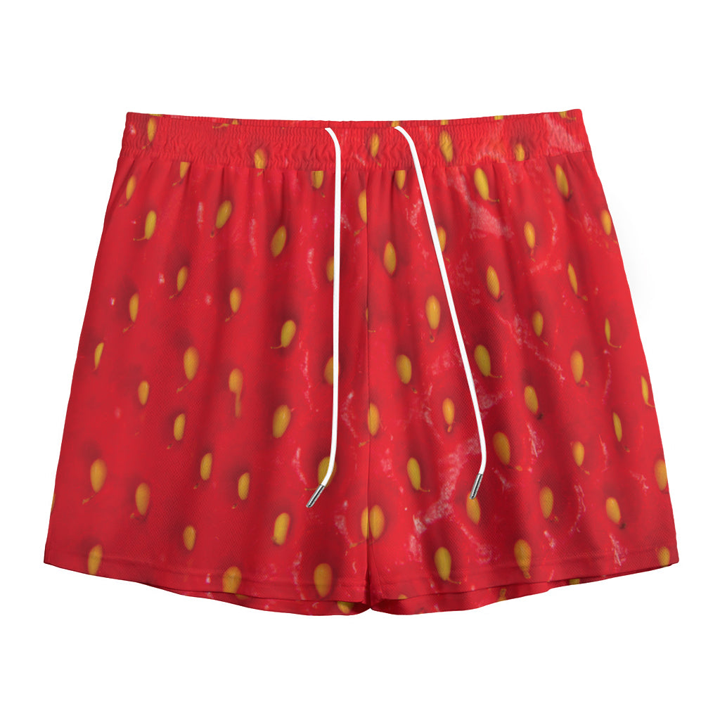 Red Strawberry Print Mesh Shorts