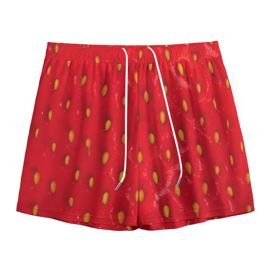 Red Strawberry Print Mesh Shorts