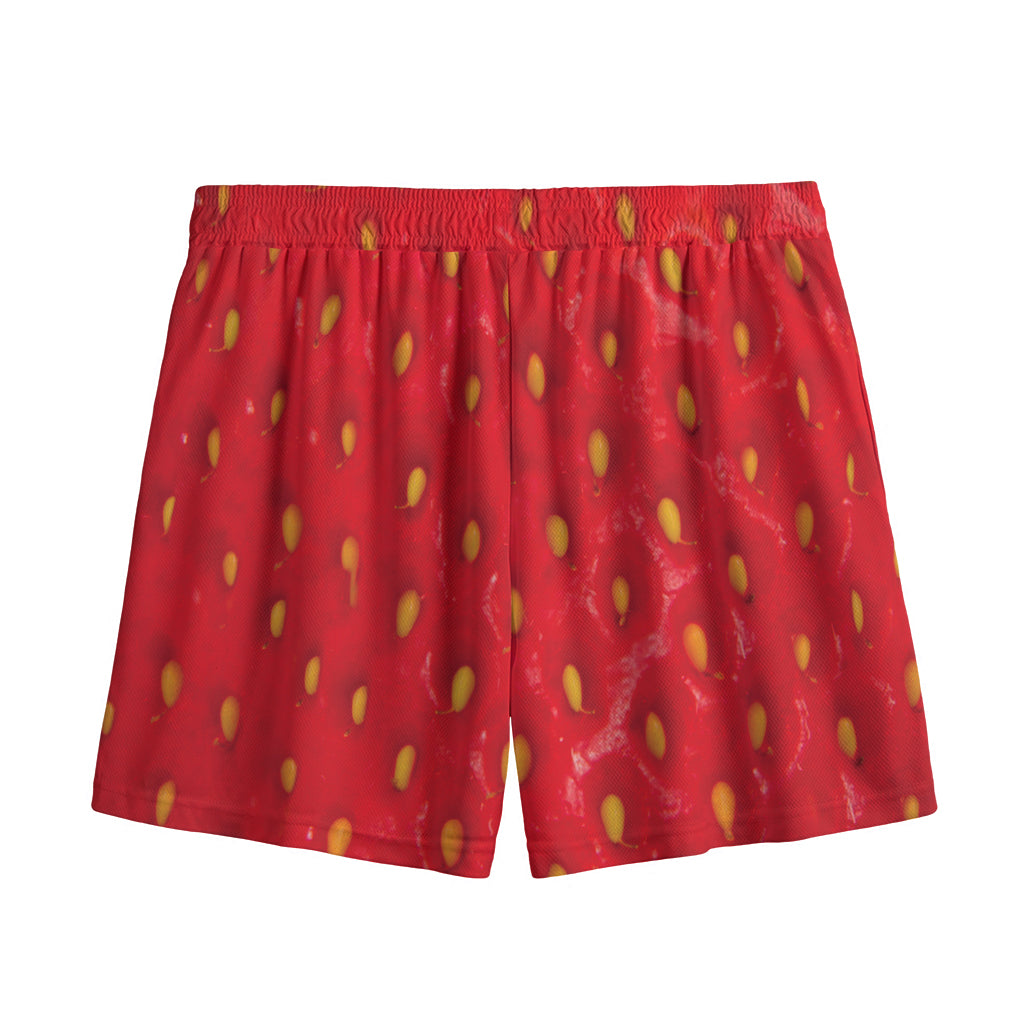 Red Strawberry Print Mesh Shorts