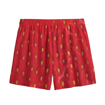 Red Strawberry Print Mesh Shorts