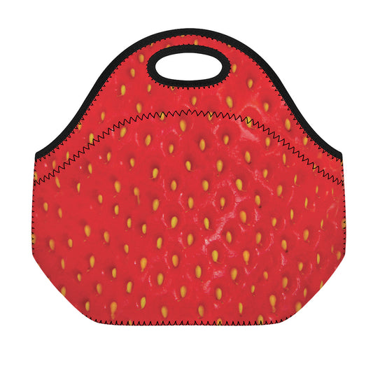 Red Strawberry Print Neoprene Lunch Bag