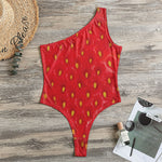 Red Strawberry Print One Shoulder Bodysuit