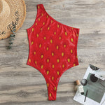 Red Strawberry Print One Shoulder Bodysuit