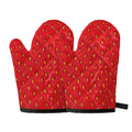 Red Strawberry Print Oven Mitts