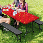 Red Strawberry Print Picnic Table Cover