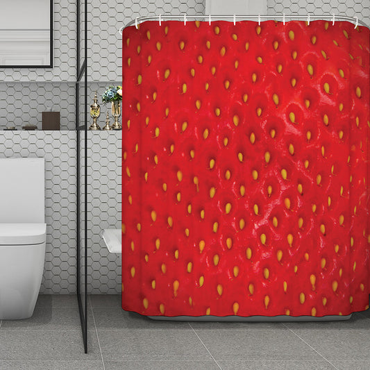 Red Strawberry Print Polyester Shower Curtain