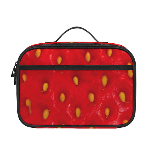 Red Strawberry Print Portable Lunch Bag