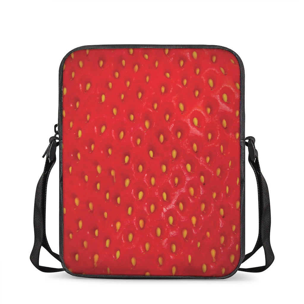 Red Strawberry Print Rectangular Crossbody Bag